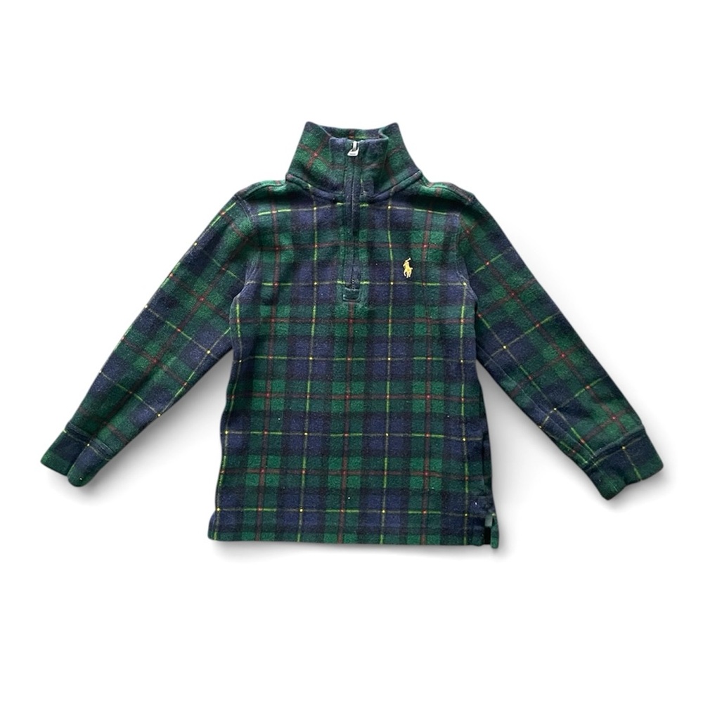 POLO RALPH LAUREN Plaid Green and Blue Quarter Zip Sweater Toddler Boys size 3T